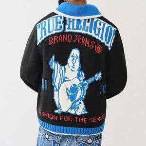 NWT True Religion Chunky Knit Zip Cardigan M